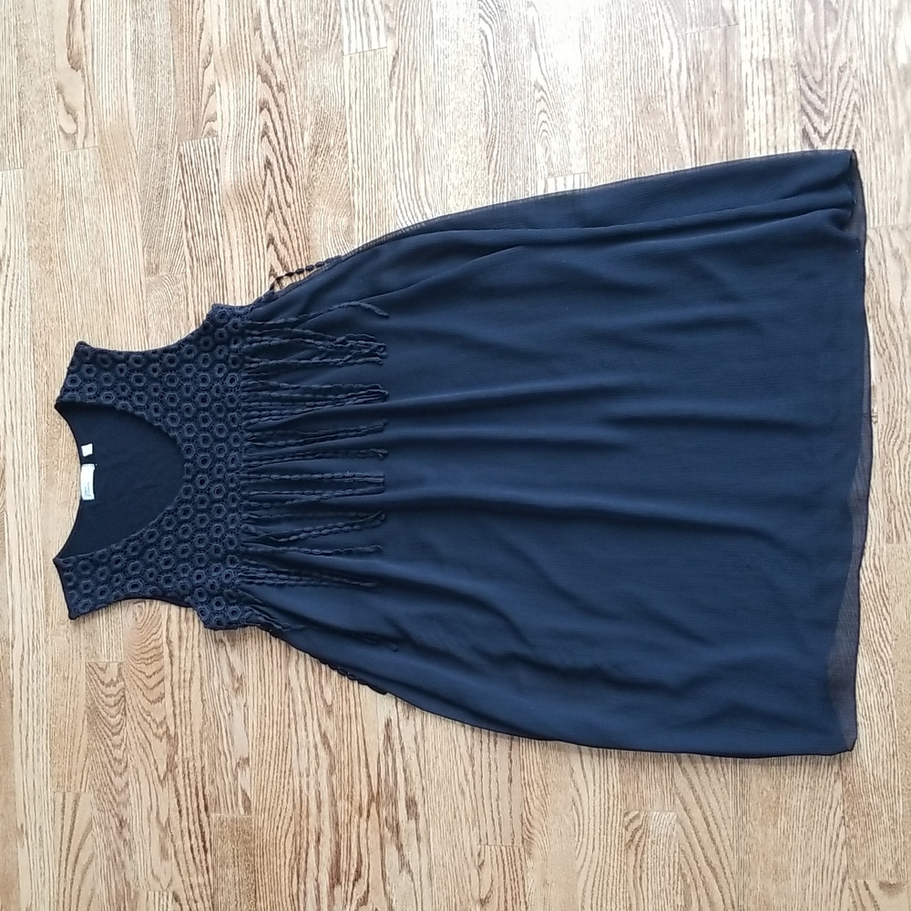 (M) Linea Domani Beautiful Eyelet Design Empire Waist Flowy Sheer Overlay Dress